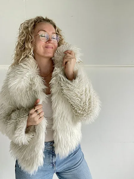 Cream Shaggy Faux Fur Jacket, full look