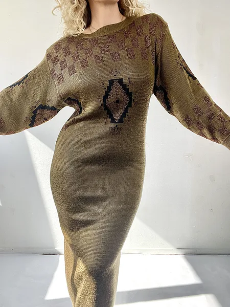 Knitted Ochre 80's Dress, full look