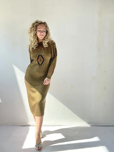 Knitted Ochre 80's Dress