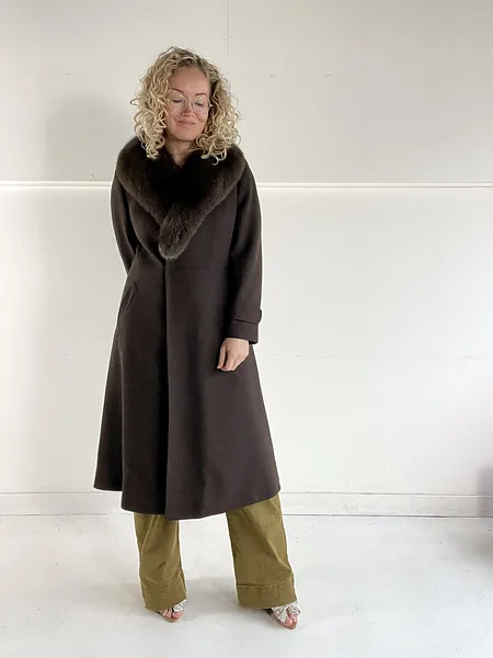 Brown Wool Coat with Faux Fur Collar, photo 6