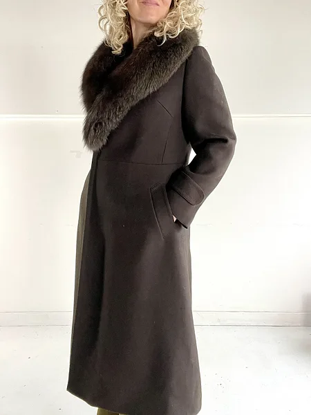 Brown Wool Coat with Faux Fur Collar, photo 10