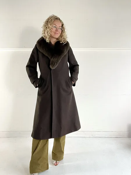 Brown Wool Coat with Faux Fur Collar, photo 8