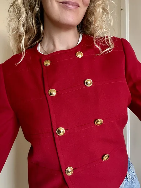 Cropped Red Blazer with Gold Buttons