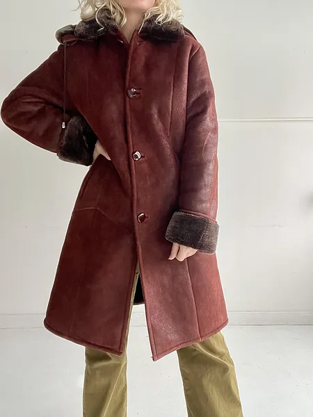 Dark Red Shearling Coat, photo 1