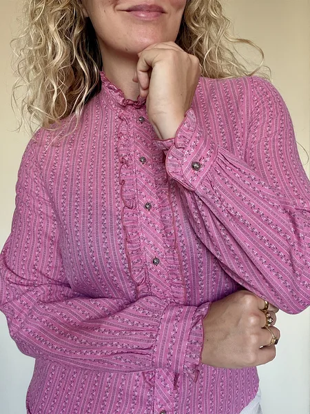 Pink Floral Stripe Ruffle Blouse