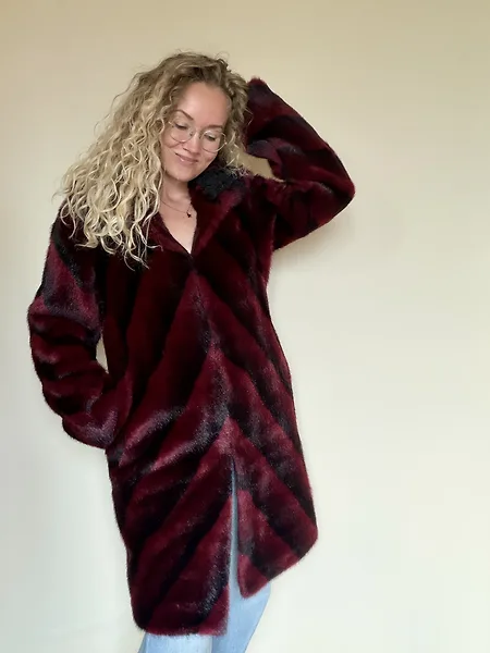 Burgundy Chevron Faux Fur Coat, photo 6