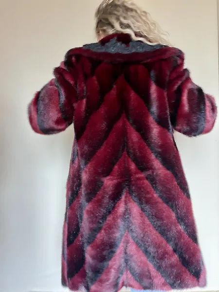 Burgundy Chevron Faux Fur Coat, photo 7