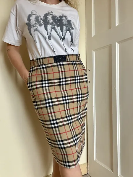 Burberrys Nova Check Wool Skirt, full look