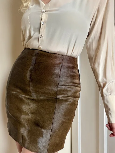 Prada Pony Hair Mini Skirt, full look