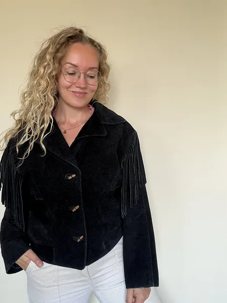 Black Suede Fringe Jacket, full look