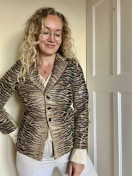90s Escada Tiger Print Leather Jacket, full look
