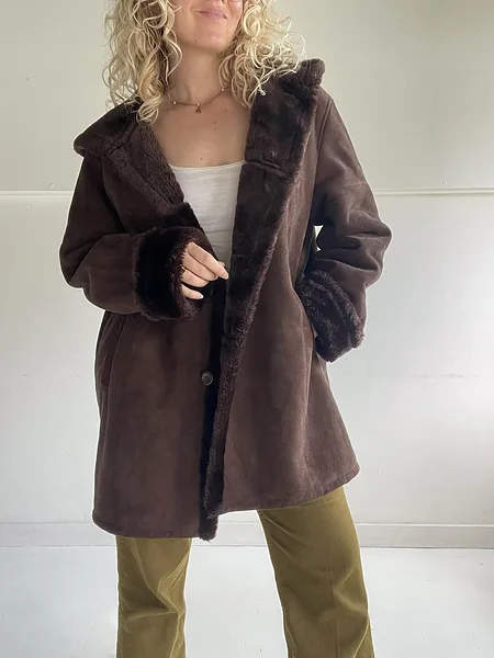 Chocolate Brown Shearling Coat, photo 1