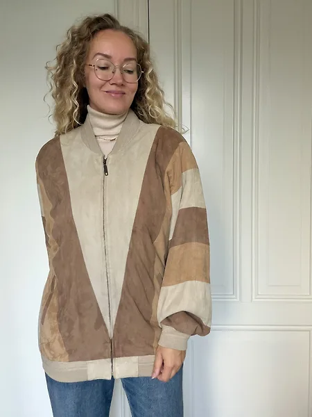 80s Beige Suede Colorblock Bomber, photo 8