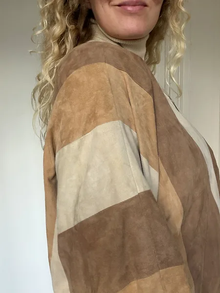 80s Beige Suede Colorblock Bomber, photo 4
