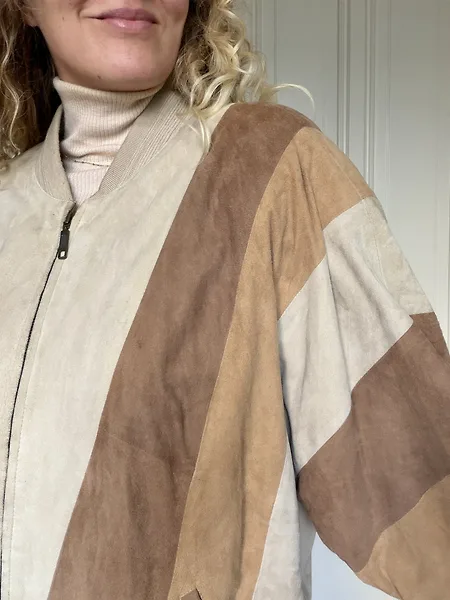 80s Beige Suede Colorblock Bomber, photo 7