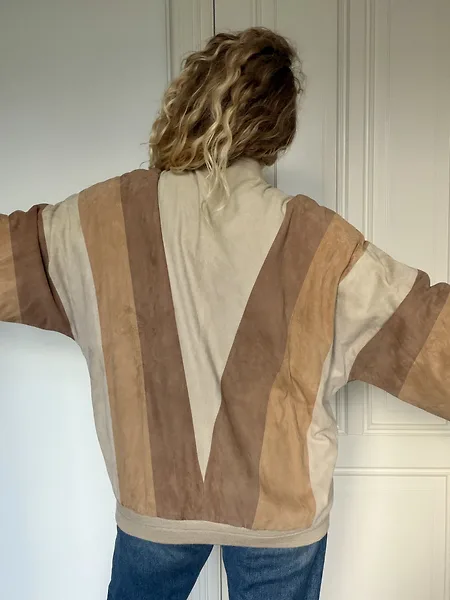 80s Beige Suede Colorblock Bomber, photo 5