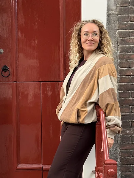 80s Beige Suede Colorblock Bomber