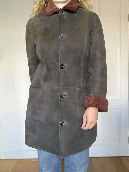 80s Green Shearling Coat with Rust Trim, photo 13