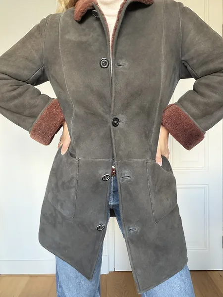80s Green Shearling Coat with Rust Trim, photo 8
