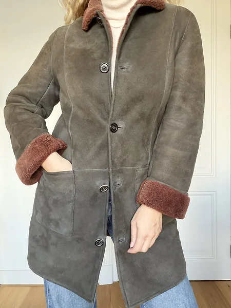 80s Green Shearling Coat with Rust Trim, photo 5