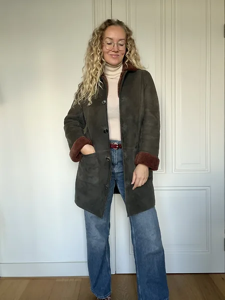 80s Green Shearling Coat with Rust Trim, photo 3