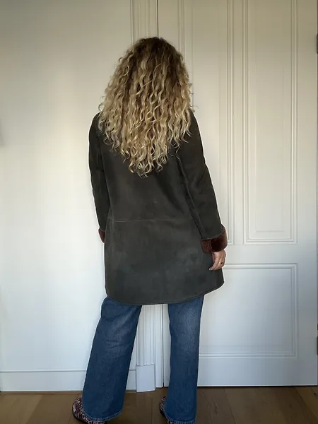80s Green Shearling Coat with Rust Trim, photo 9