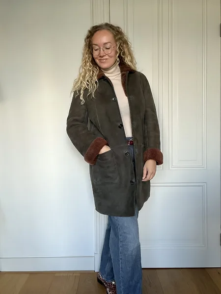 80s Green Shearling Coat with Rust Trim, photo 10
