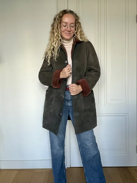 80s Green Shearling Coat with Rust Trim, photo 12