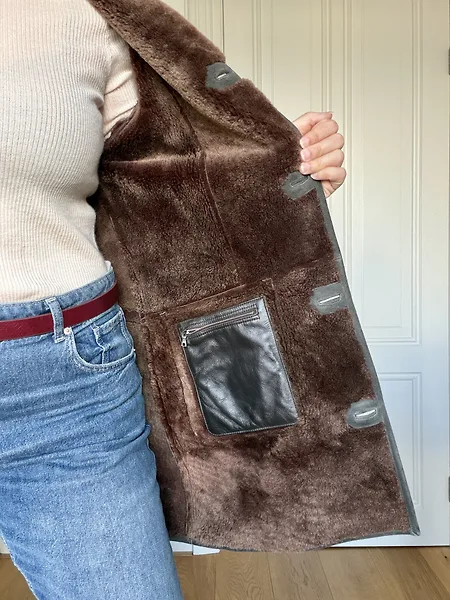 80s Green Shearling Coat with Rust Trim, photo 4