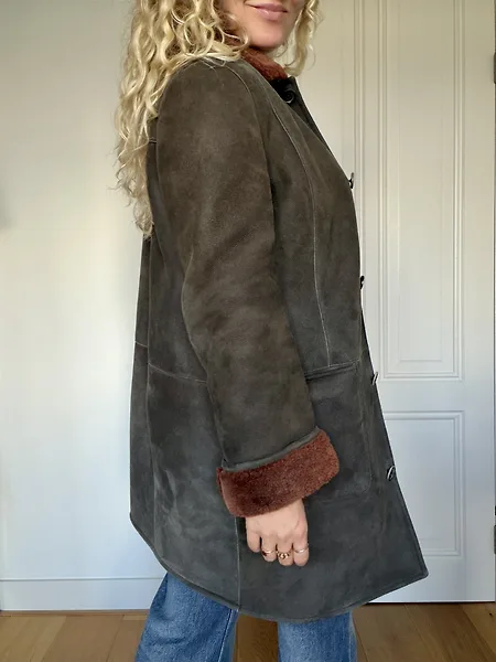 80s Green Shearling Coat with Rust Trim, photo 6