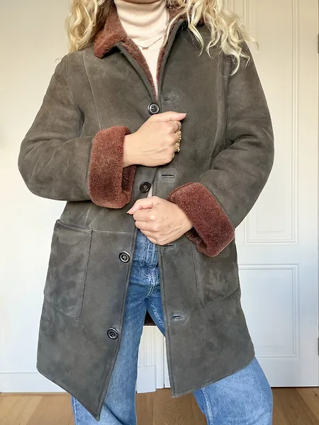 80s Green Shearling Coat with Rust Trim, photo 11