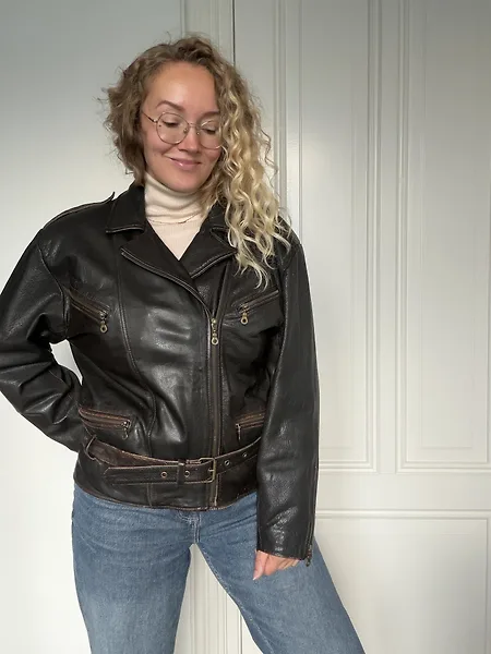 80s Dark Brown Leather Biker Jacket, photo 8