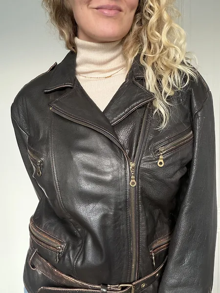 80s Dark Brown Leather Biker Jacket, photo 9
