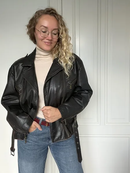 80s Dark Brown Leather Biker Jacket, photo 4