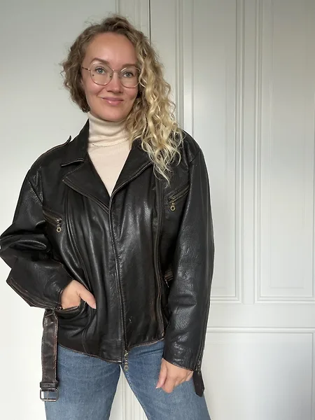 80s Dark Brown Leather Biker Jacket, photo 10
