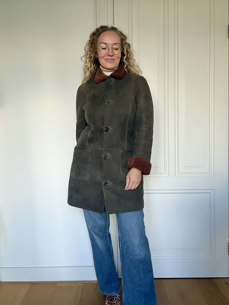 80s Green Shearling Coat with Rust Trim, photo 7