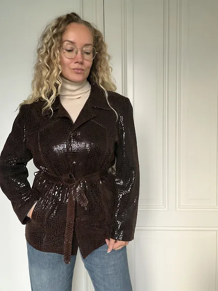 90s Chocolate Brown Croc-Print Suede Jacket, photo 5