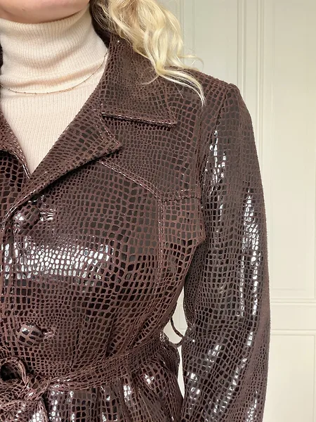 90s Chocolate Brown Croc-Print Suede Jacket, photo 3
