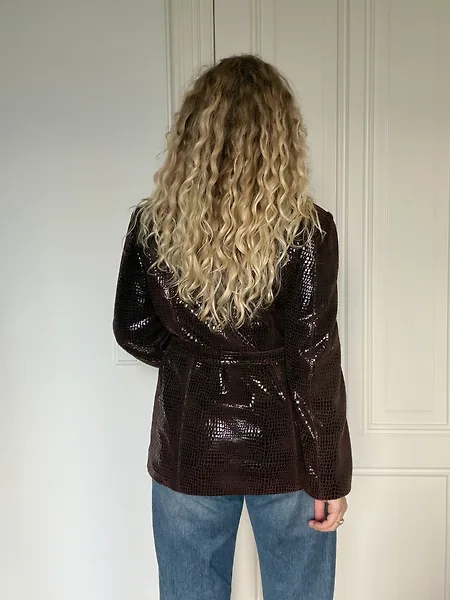 90s Chocolate Brown Croc-Print Suede Jacket, photo 7