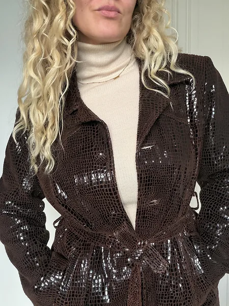 90s Chocolate Brown Croc-Print Suede Jacket, photo 9
