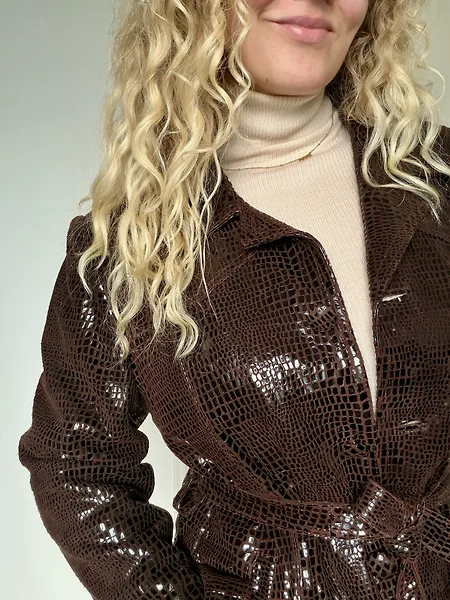 90s Chocolate Brown Croc-Print Suede Jacket, photo 10