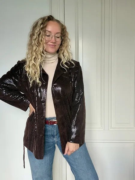 90s Chocolate Brown Croc-Print Suede Jacket, photo 8