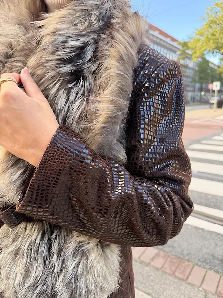 90s Chocolate Brown Croc-Print Suede Jacket