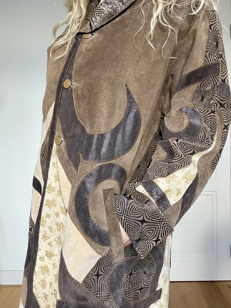 90s Leather and Suede Fantasy Print Trench Coat, photo 9
