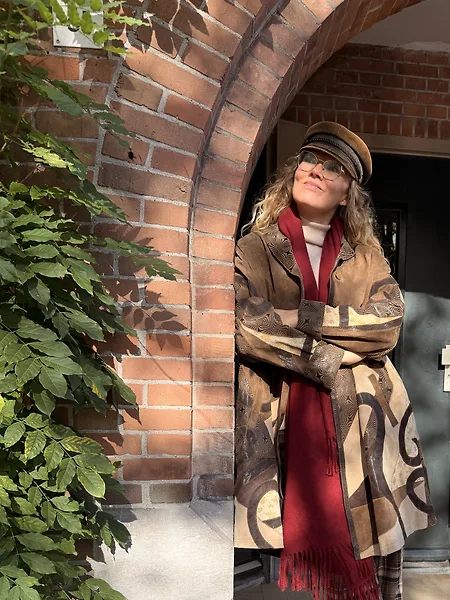 90s Leather and Suede Fantasy Print Trench Coat