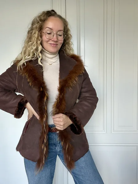 90s Reversible Burned Copper Shearling Coat, photo 7