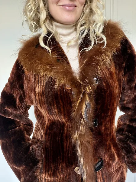 90s Reversible Burned Copper Shearling Coat, photo 12