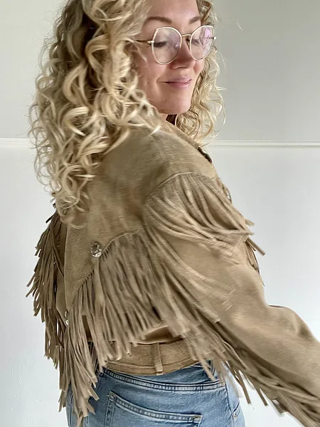 Tan Suede Western Fringe Jacket, full look