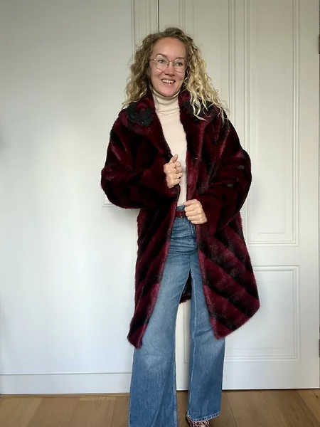 Burgundy Chevron Faux Fur Coat, photo 12