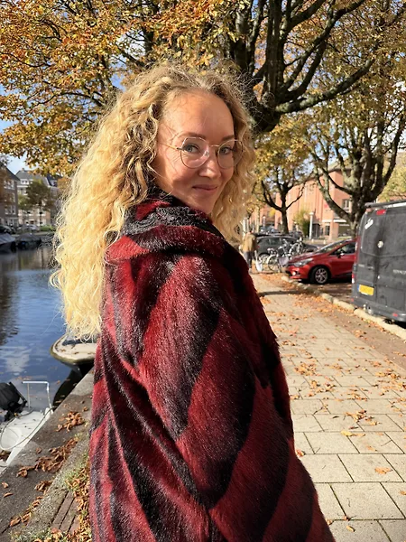 Burgundy Chevron Faux Fur Coat, photo 5